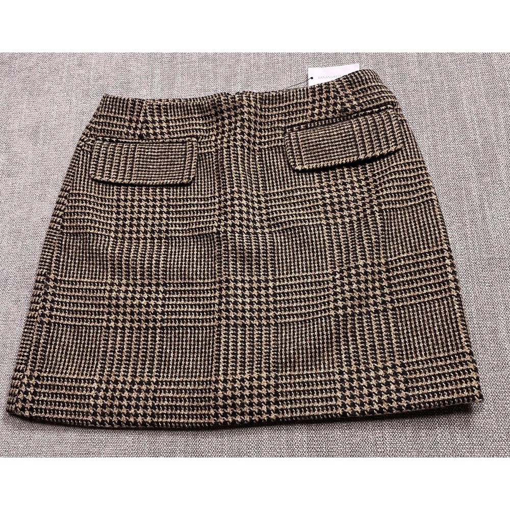 Banana Republic A-Line Mini Skirt Womens 2 Petite Brown Houndstooth Tweed NEW